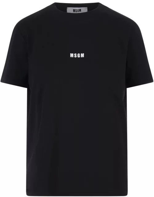 MSGM Black T-shirt With White Micro Logo