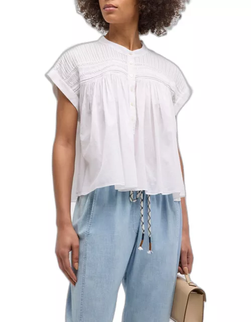 Louelle Ruched Lace-Trim Cotton Top