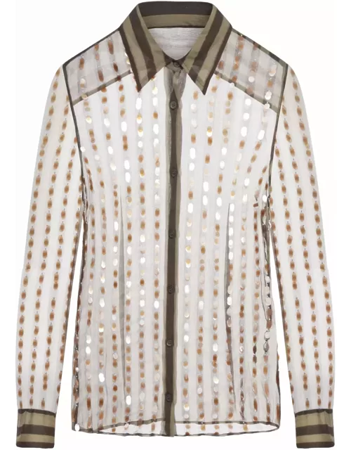 Dries Van Noten 00810-chowy Emb 8105 W.w.shirt Silk Mousseline Printed With Bicolor Stripe