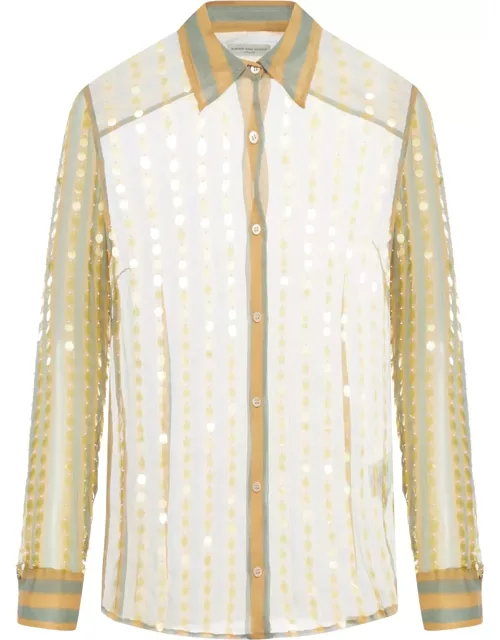 Dries Van Noten 00810-chowy Emb 8105 W.w.shirt Silk Mousseline Printed With Bicolor Stripe