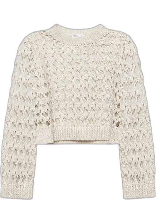 Brunello Cucinelli Crochet Knit Cropped Sweater