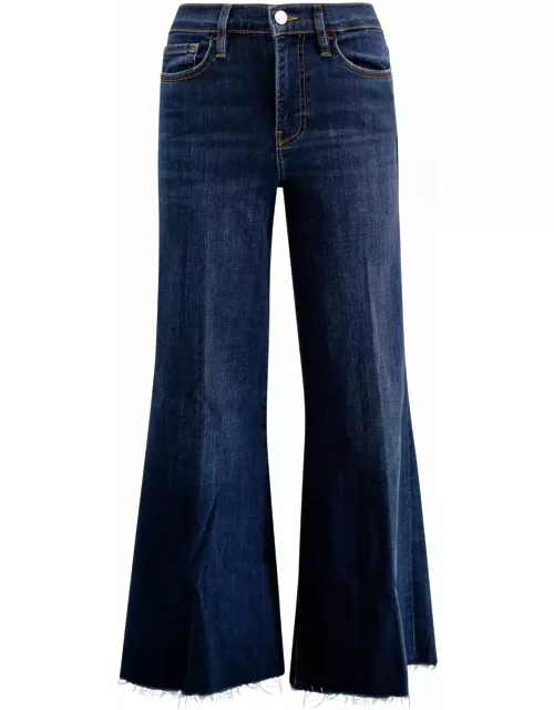 Frame Cropped Wide-leg Frayed Jean