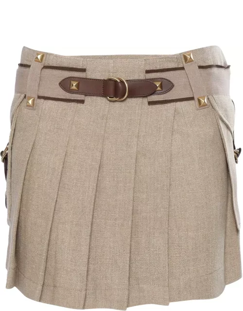 Alberta Ferretti Brown Pleated Linen Skirt