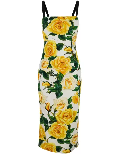 Dolce & Gabbana Midi Dress With All-over Flower Print In Silk Blend