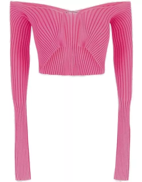 Jacquemus Logo Plaque Cropped Long Sleeve Top