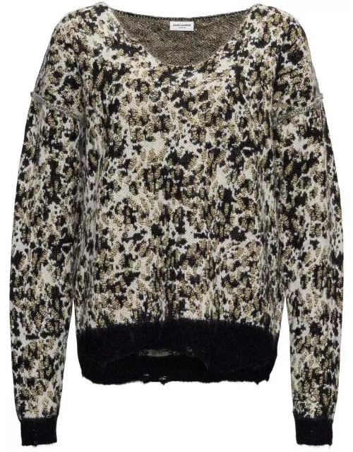 Saint Laurent Leopard Print Knit Sweater