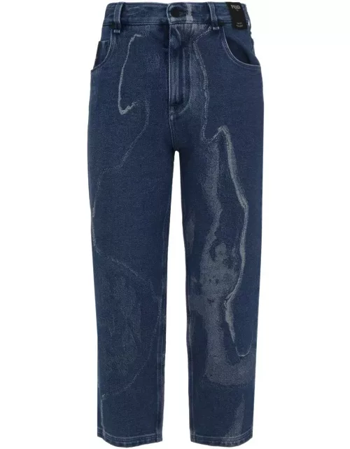 Fendi Contrasted Logo Motif Denim Trouser