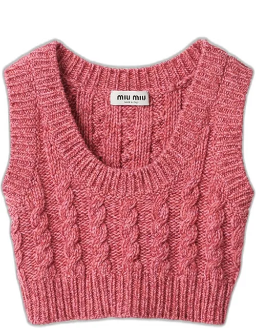 Cable Cropped Sleeveless Cashmere Wool Sweater