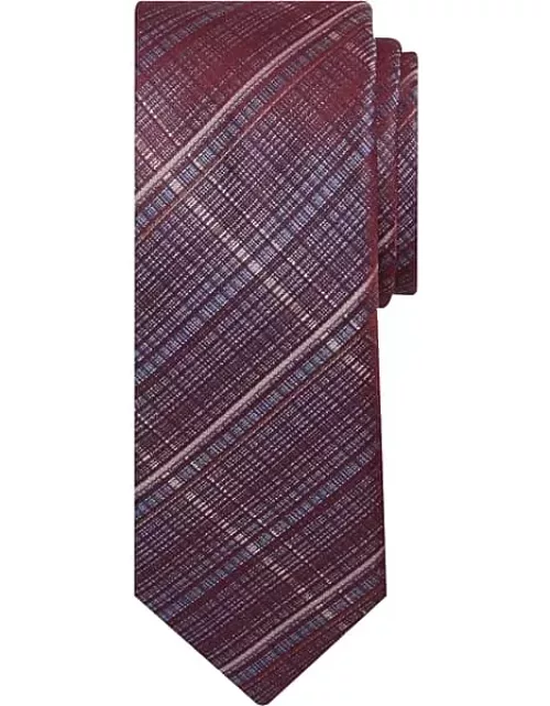 Egara Men's Narrow Matrix Plaid Tie Burgundy