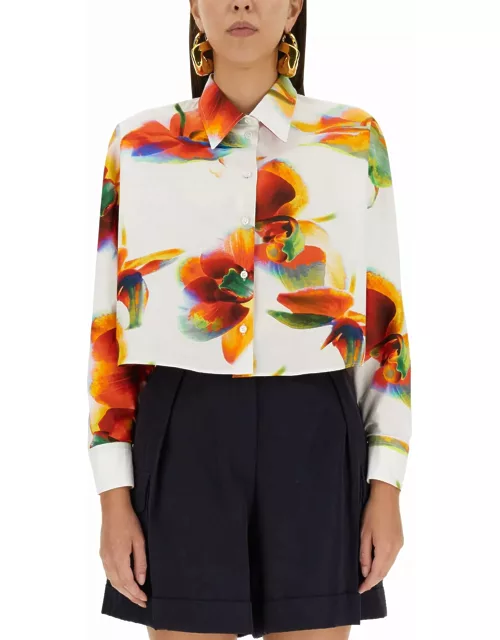 Alexander McQueen White Short Shirt With Solarised Orchid Print