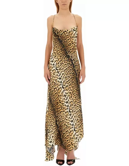 Roberto Cavalli Leopard Print Dress With Asymmetrical He