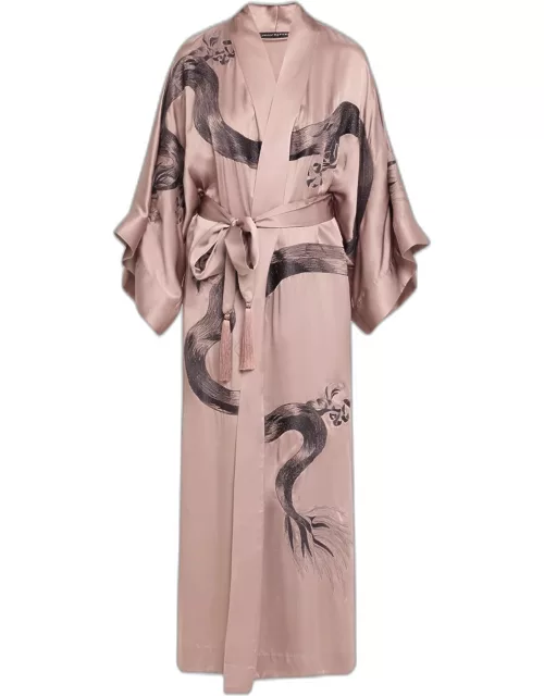 Dragon-Embroidered Silk Kimono Robe