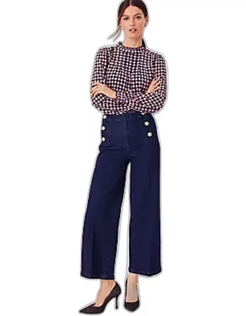 Ann Taylor Petite Mariner High Rise Wide Leg Crop Jeans in Refined Dark Indigo Wash