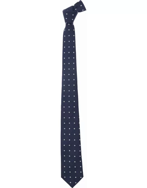Tagliatore Blue Tie With Floiwer Embroidery In Silk Man