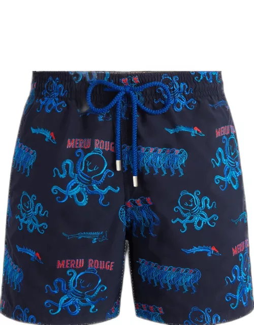 Men Swim Trunks Embroidered Au Merlu Rouge - Limited Edition - Swimming Trunk - Mistral - Blue