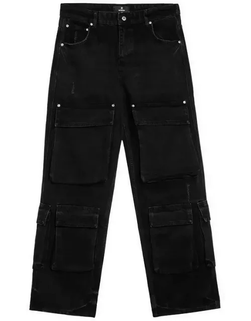 R3Ca black denim cargo trouser