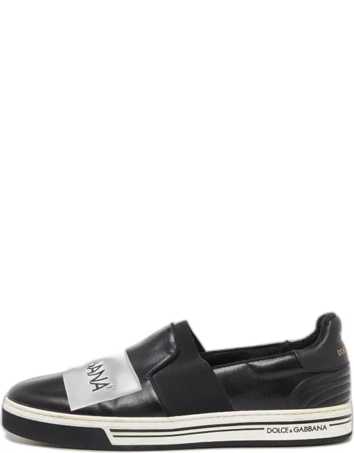 Dolce & Gabbana Black Printed Logo Coated Canvas and Leather Slip On Sneaker