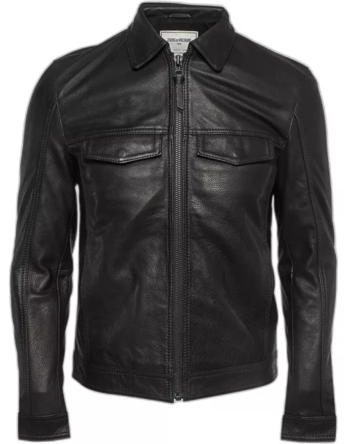 Zadig & Voltaire Black Leather Zip Front Jacket