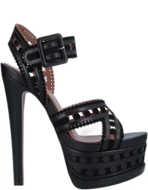 Alaia Black Leather Platform Sandals