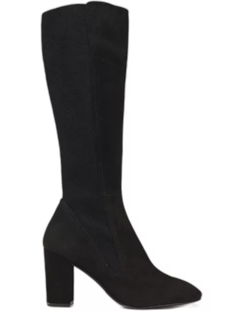 Stuart Weitzman Suede and Knit Fabric Knee Length Boot
