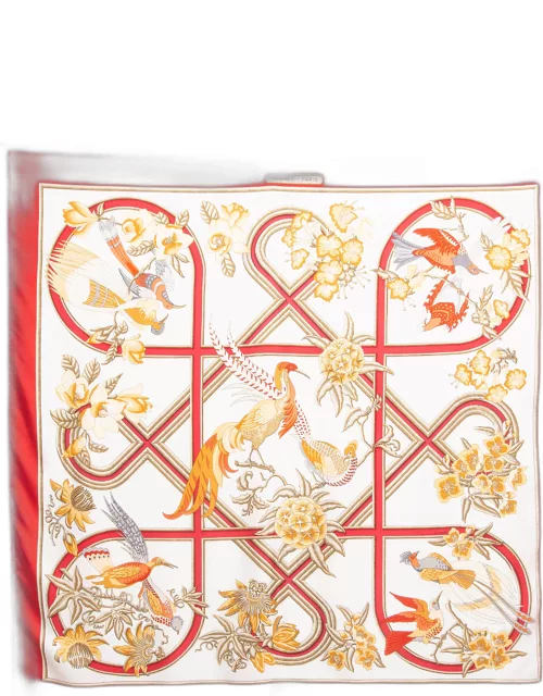 Hermes Vintage White/Red Print Silk Caraibes Square Scarf