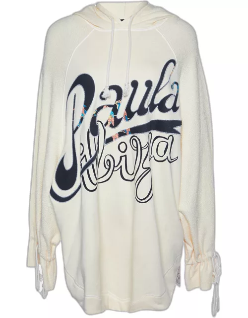 Loewe X Paula's Ibiza Ecru Parrot Logo Print Cotton Hooded Sweatshirt