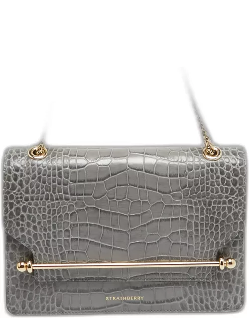 Strathberry Grey Croc Embossed Leather East/West Chain Bag