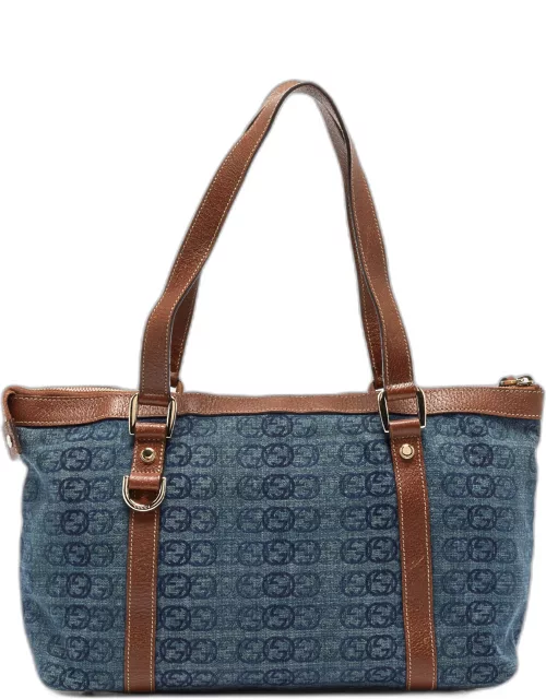 Gucci Blue/Brown GG Denim and Leather Abbey D-Ring Tote