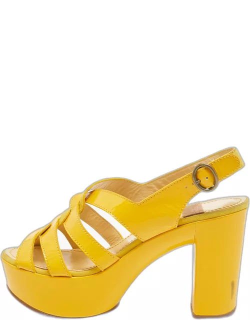 See by Chloe Yellow Suede and Patent Platform Ankle Strap Sandal