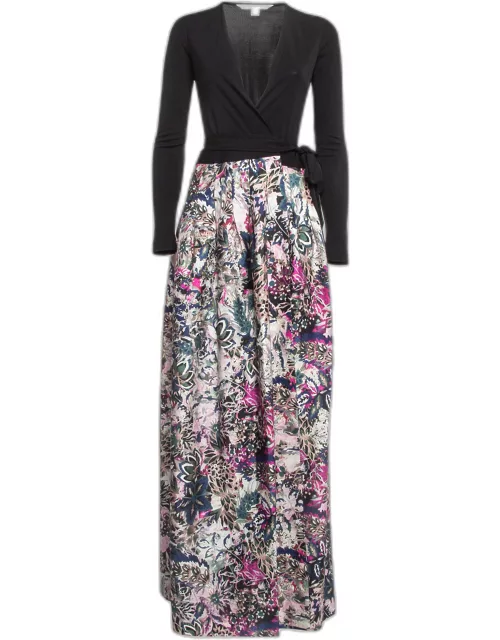 Diane Von Furstenberg Multicolor Floral Print Jersey and Silk Blend Maxi Wrap Dress