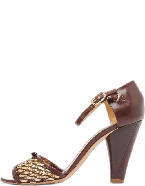 Marc by Marc Jacobs Brown/Gold Leather Ankle Strap Sandal