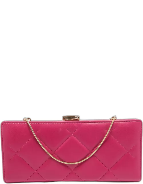 Carolina Herrera Pink Quilted Leather Frame Chain Clutch