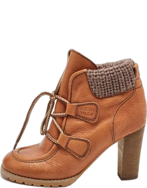 See by Chloe Brown Leather Lace Up Ankle Boot