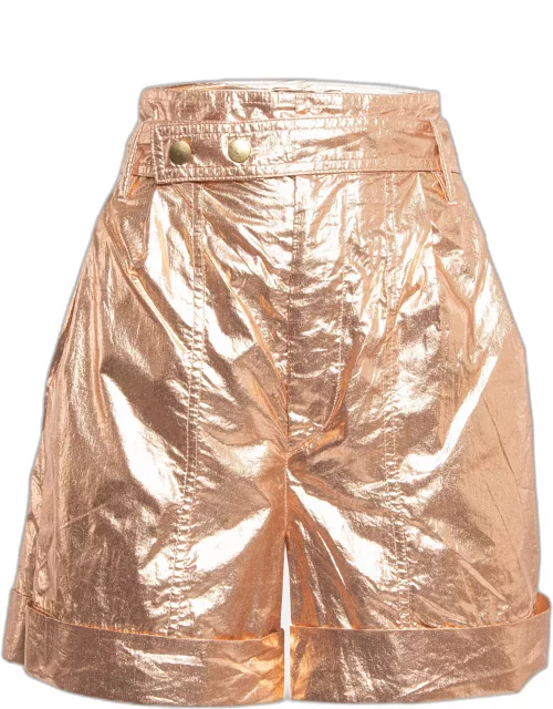 Isabel Marant Metallic Rose Gold Cotton Belted Tweni Shorts