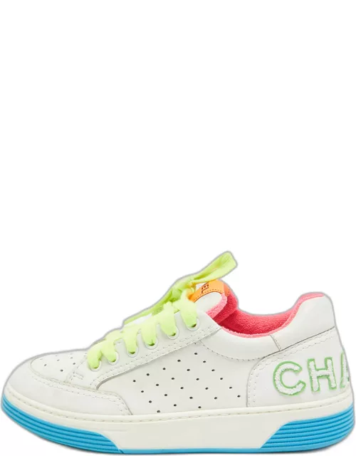 Chanel White/Neon Leather Logo Low Top Sneaker