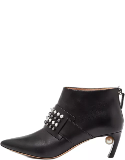 Nicholas Kirkwood Black Leather Faux Pearl Embellished Pointed Toe Ankle Boot