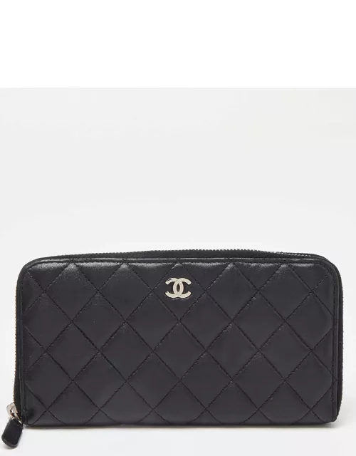 Chanel Black Quilted Leather CC Zip Around Wallet