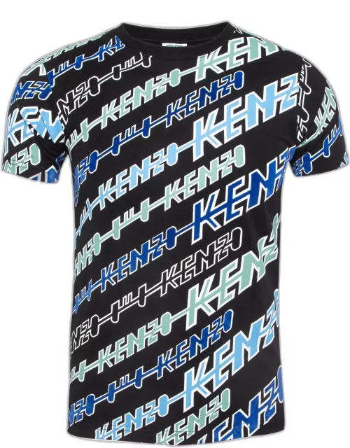 Kenzo Black Logo Graphic Print Cotton Crew Neck T-Shirt