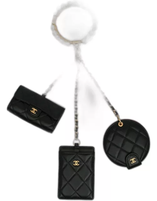 Chanel Black Pearl Crown CC Wristlet Multi Pouche