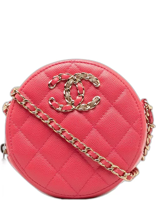 Chanel Pink 19 Round Caviar Clutch With Chain