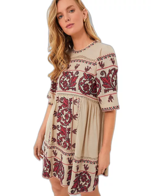 Taupe Beena Embroidery Shortsleeve Dres