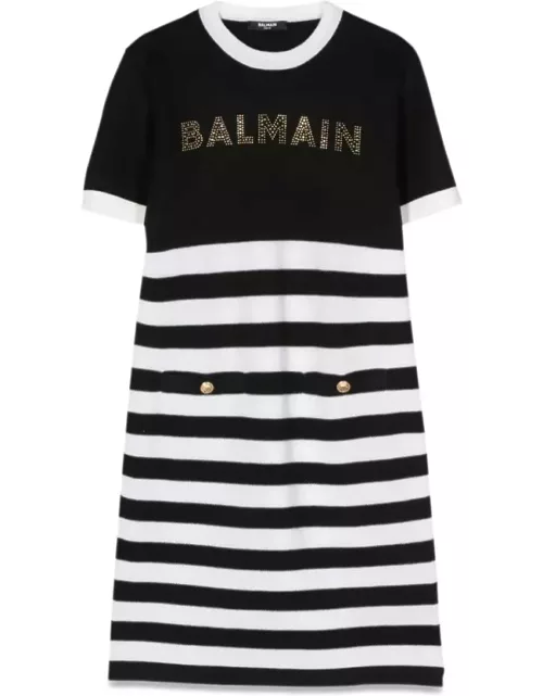 Balmain Logo Knit Dress And Stripe