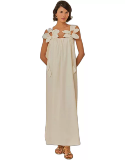 White Floral Details Lenzing Ecovero Euroflax Maxi Dress, OFF-WHITE /