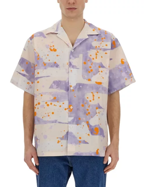 MSGM Bowling Shirt With dripping Camo Print