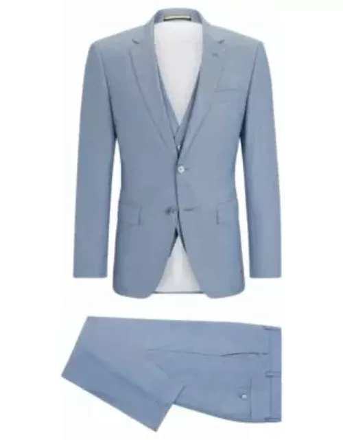 Slim-fit suit in a melange wool blend- Light Blue Men's Business Suit