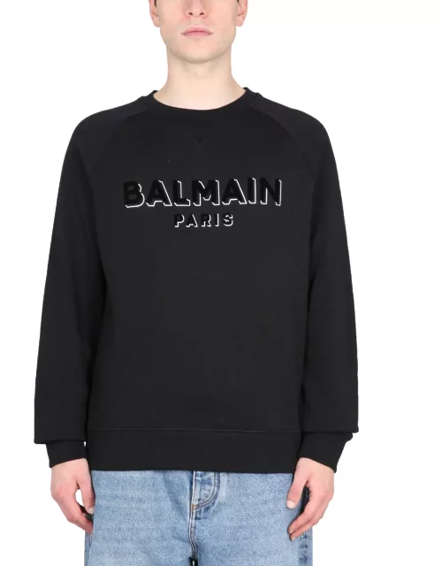 Balmain Crewneck Sweatshirt With 3d Effect Logo Print In Organic Cotton Man