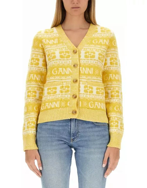 Ganni Yellow Wool Cardigan