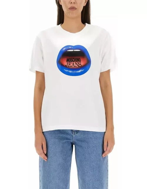 M05CH1N0 Jeans Mouth Print T-shirt
