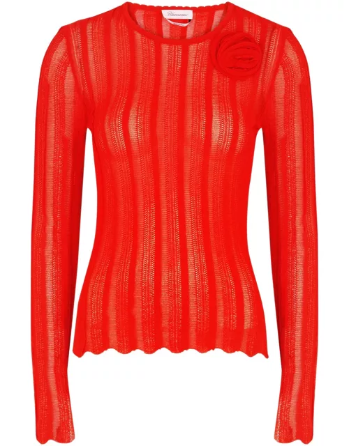 Blumarine Floral-appliquéd Fine-knit top - Red - S (UK8-10 / S)