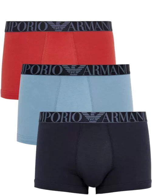 Emporio Armani Stretch-cotton Trunks - set of Three - Blue